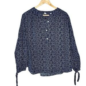 Old Navy Corduroy Ditsy Floral Top Blue Womens Size L Cottagecore Peasant Boho